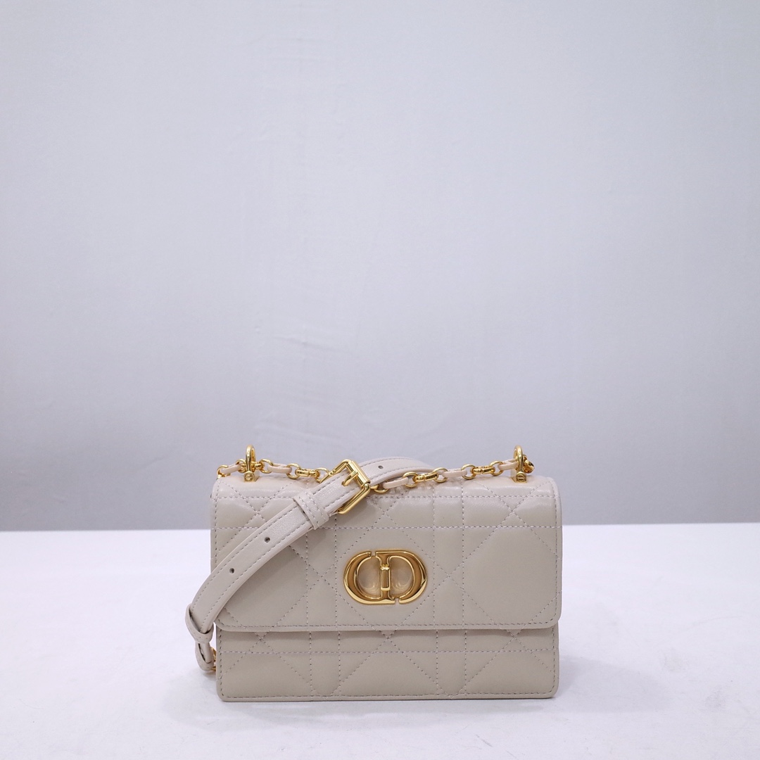 Miss Caro Pouch with Chain Powder Beige Macrocannage Lambskin